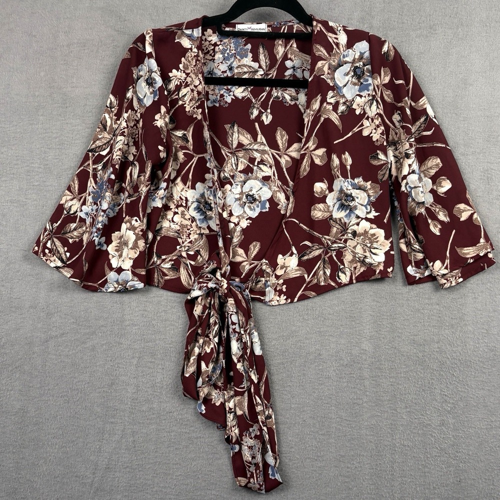 Dainty Holligan Wrap Top Women Small Tie Front Cochella Festival Boho USA Made - Picture 2 of 11